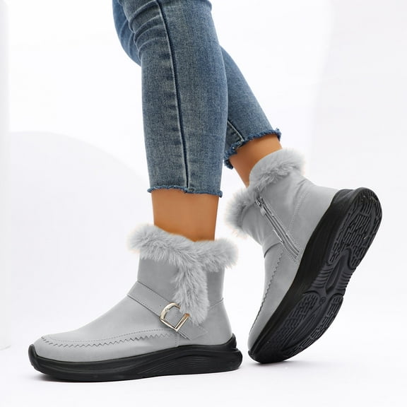 Chenyee Womens Leather Ankle Boots Warm Fleece Lined Mid Calf Snow Booties Non Slip Walking Hiking Shoes