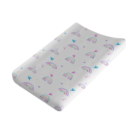 Watercolor Rainbow Love Changing Pad Cover Cartoon Rainbow Diaper Changing Table Sheets for Boy Girl Boho Rainbow Breathable Stretchy Nursery Changing Table Mats 16''x32''