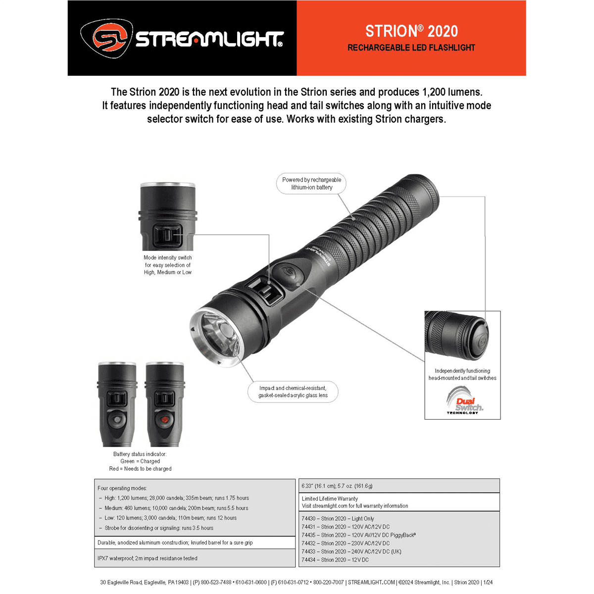 Streamlight 74430 Strion DS HL Rechargeable Flashlight 1200 Lumens Output