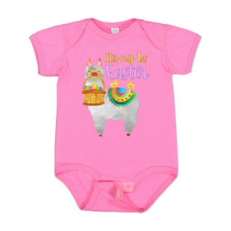 

Inktastic It s My 1st Easter Llama with Basket of Eggs Gift Baby Boy or Baby Girl Bodysuit