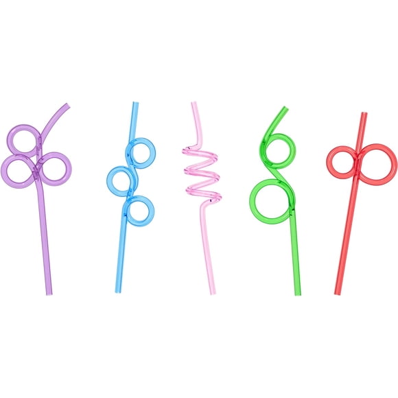 40 Premium Short Crazy Silly Straws for Kids Assorted, Twisty Twirly Fun Colorful Party Spiral Drinking Straws, Recyclable Plastic BPA Free Reusable, Loop Curly Swirly
