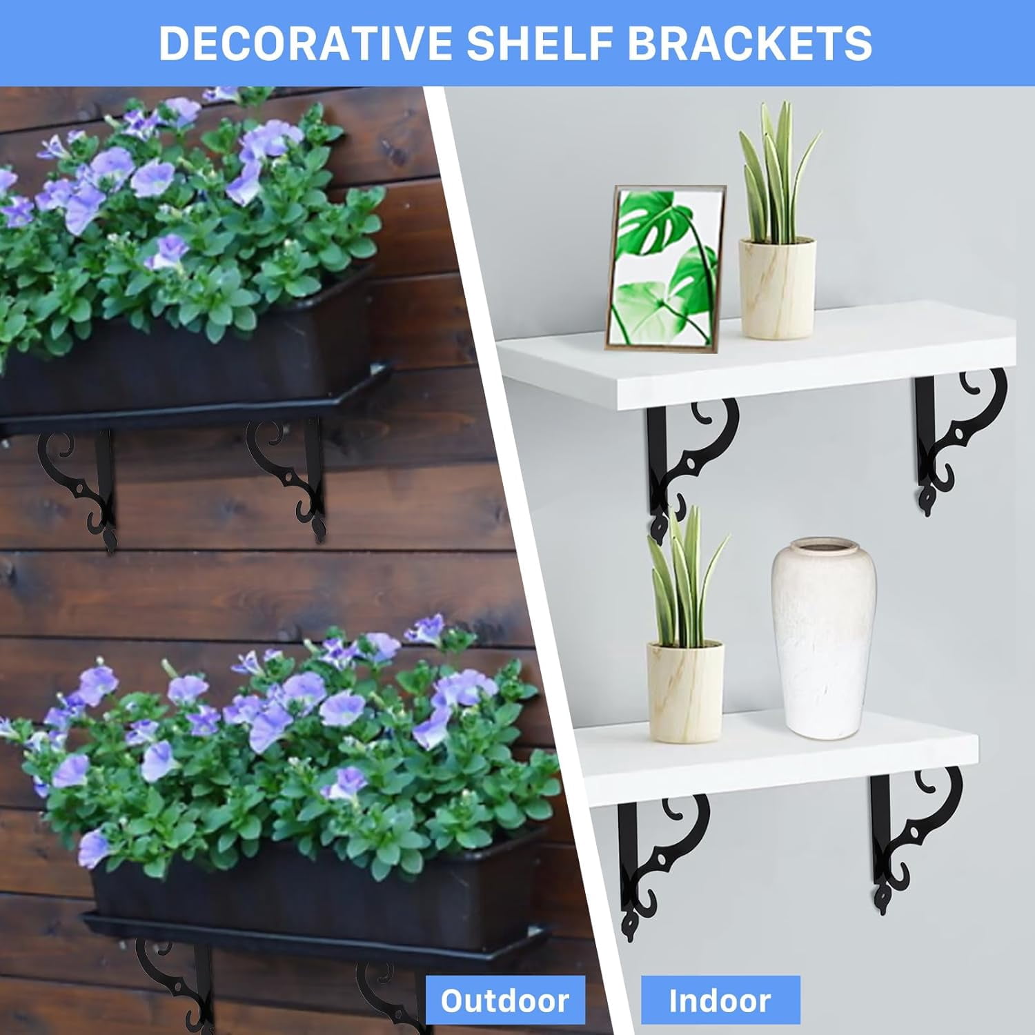 10 Pack Decorative Shelf Brackets,7.4Inch Wall Mounted L Shape Shelf Bracket,Heavy Duty Shelf Brackets for Shelves,Metal Corner Brace Right Angle Bracket Shelf Support with Screws,Black