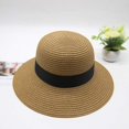 thumbnail image 3 of Sombrero con protección solar de paja para mujer, gorra de playa de verano para viajes, jardinería, decoración plegable UPF de concha/lazo, 3 of 5