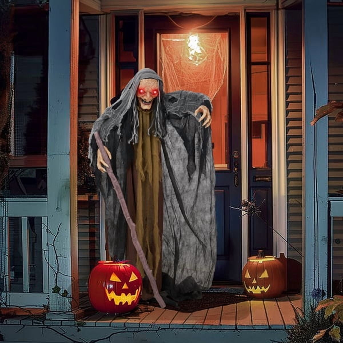 5.3FT Halloween Standing Decoration, Sensor-Activated (LED Eyes/4 Phrases/Swaying), Weather-Resistant Synthetic Fiber for Yard/Garden
