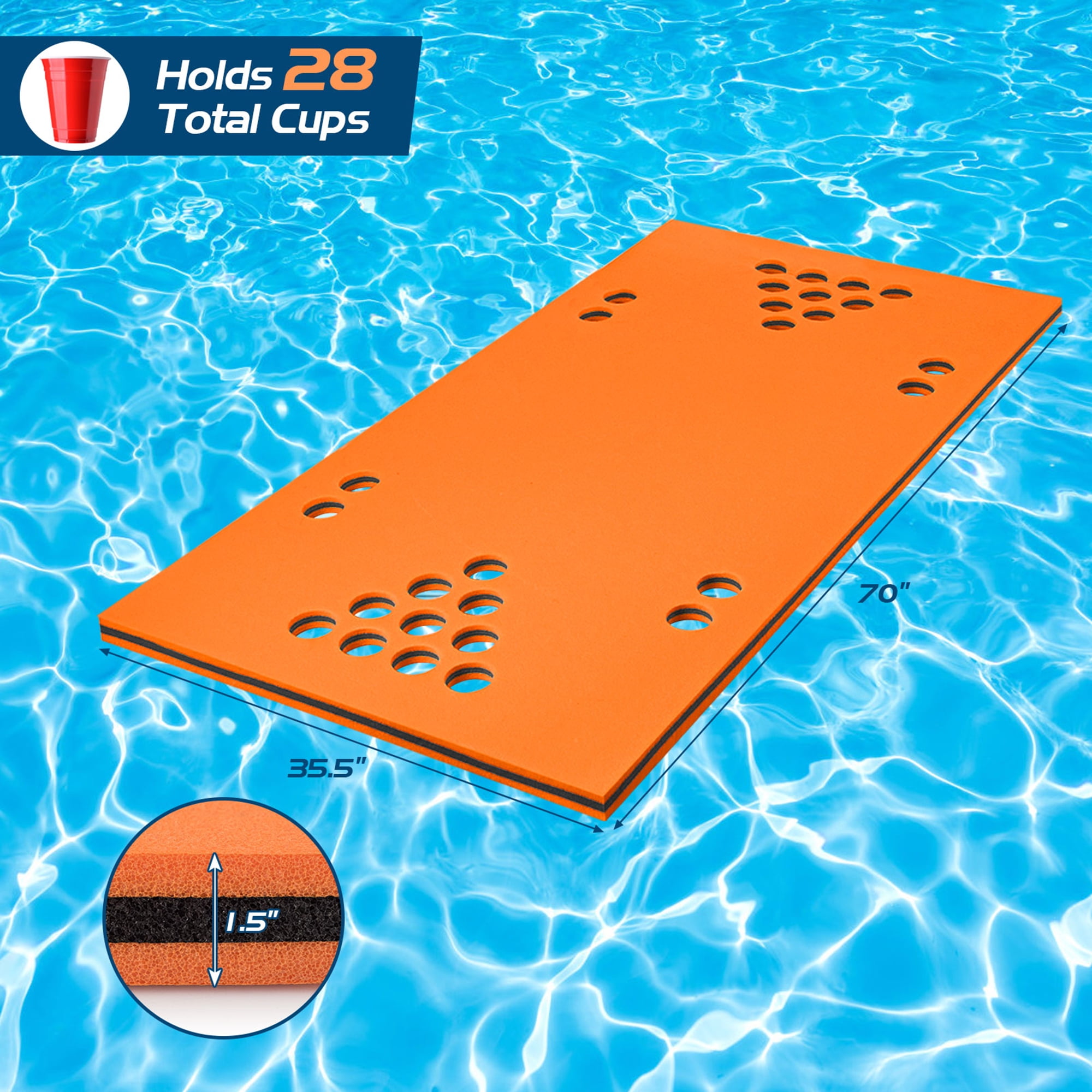 Gymax 3-Layer XPE Foam Floating Beer Pong Table Floating Game Table Water Mat Orange