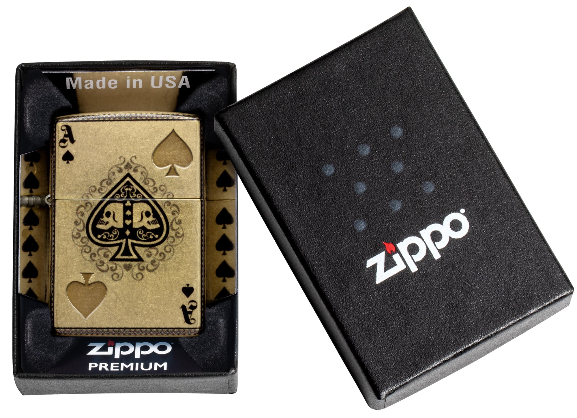 Zippo Ace of Skulls Design 540 Tumbled Brass Pocket Lighter
