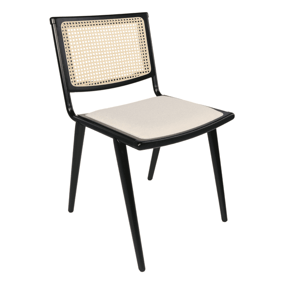 Furnish Theory Breuer Chair Company Rereke Dining Side Chair Cushion Padded Seat & Cane Back w/ Black Beech Wood, Grisu 100 Frisé Fabric, Black Steel Frame, Black Wooden Legs (Made in Italy)