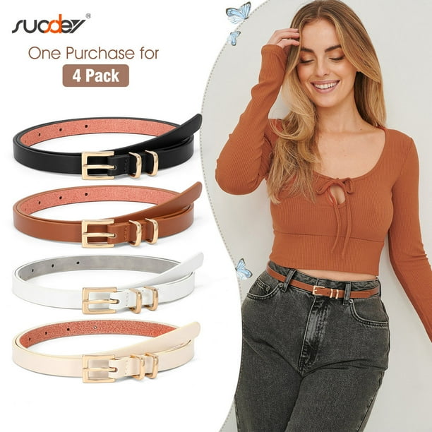 Women Skinny Leather Belt,Thin Waist Belt for Dresses Pants  display picture 2