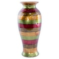 thumbnail image 2 of 8.75" X 8.75" X 21.25" Green Red Brown Copper Ceramic Striped and Lacquered Vase, 2 of 7