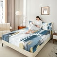 thumbnail image 4 of jejeloiu Ancient Splashing Ink Twin Sheet Sets,Blue White Gold Bedding For Men Women 3-Piece, 4 of 7