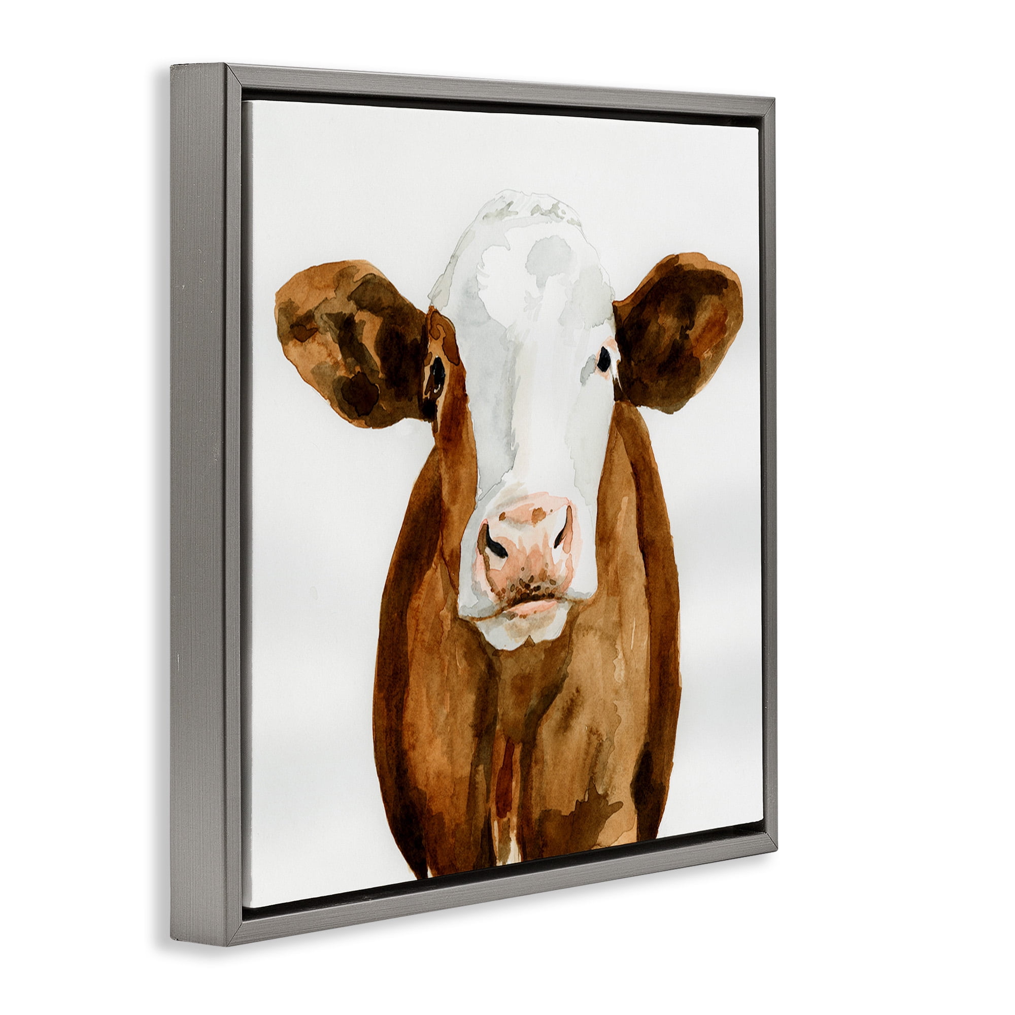 Stupell Industries Country Cow Minimal Portrait Animals & Insects Painting Gray Floater Framed Canvas Art Print Wall Art, 25 x 25