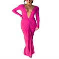thumbnail image 2 of Robe Longue Moulante pour Femmes, Couleur Unie, Froncée, à Manches Longues, Robe de Soirée, Robe de Fête, 2 of 7
