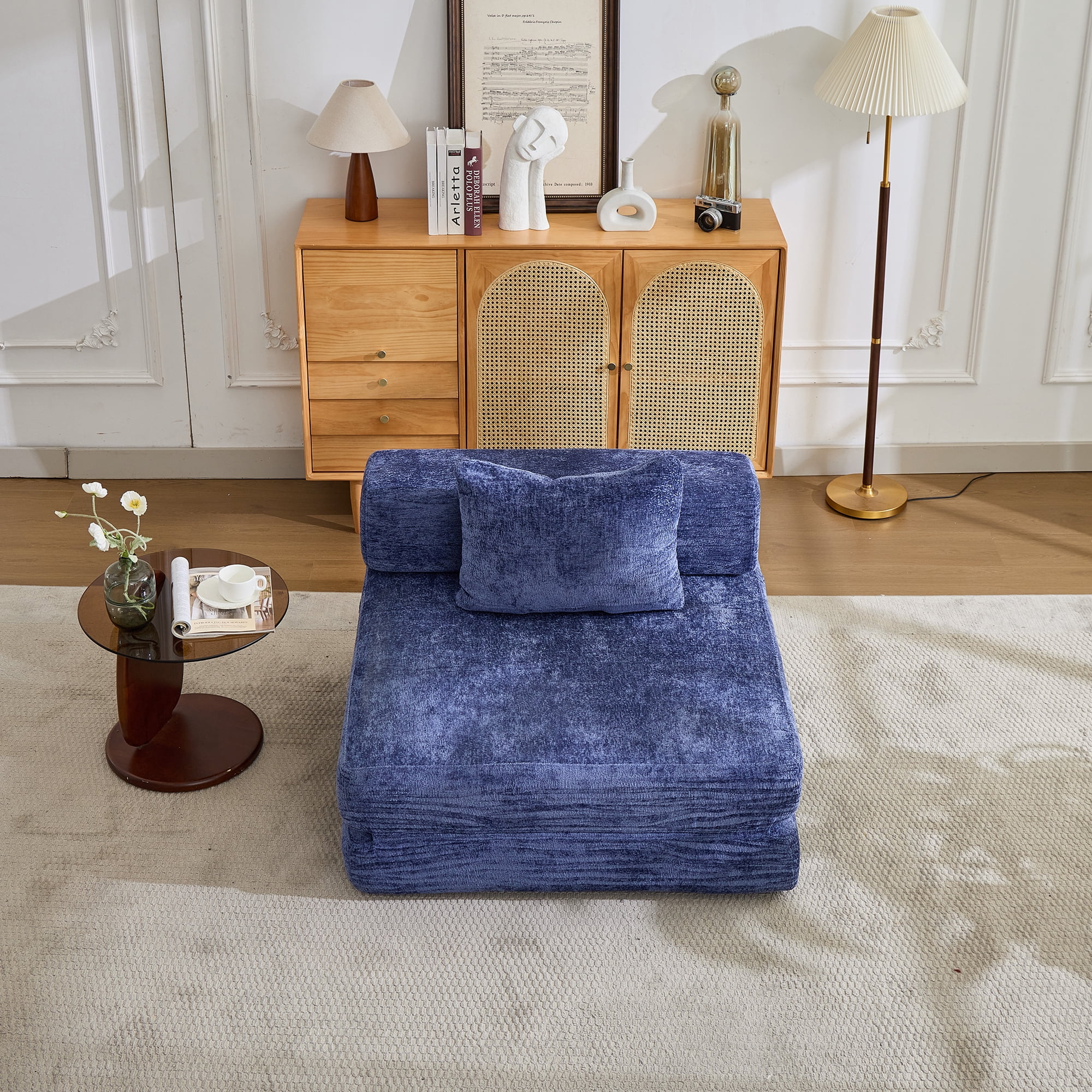 Miniyam Folding Sofa Bed, Convertible Sleeper Chair with Pillow Foldable Mattress with Back Support, Blue