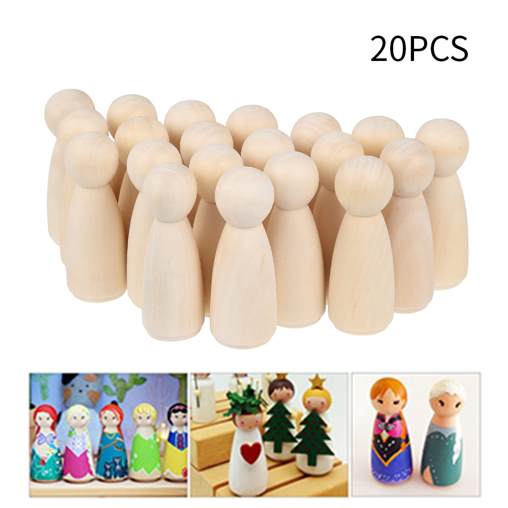 20Pcs Kids Wooden Doll Natural Unfinished Peg Bodies People Shape Toy Supply DIY 