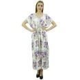 thumbnail image 1 of Bimba Women's Long Maxi Kaftan Drawstring White Floral Getting Ready Gown - 16, 1 of 1
