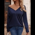 thumbnail image 4 of Camisa de Larga para Mujer, Atuendos de Otoño, Ropa Informal Elegante, Blusa Tipo Túnica con Cuello en V y Botones. Azul Marino XL, 4 of 8