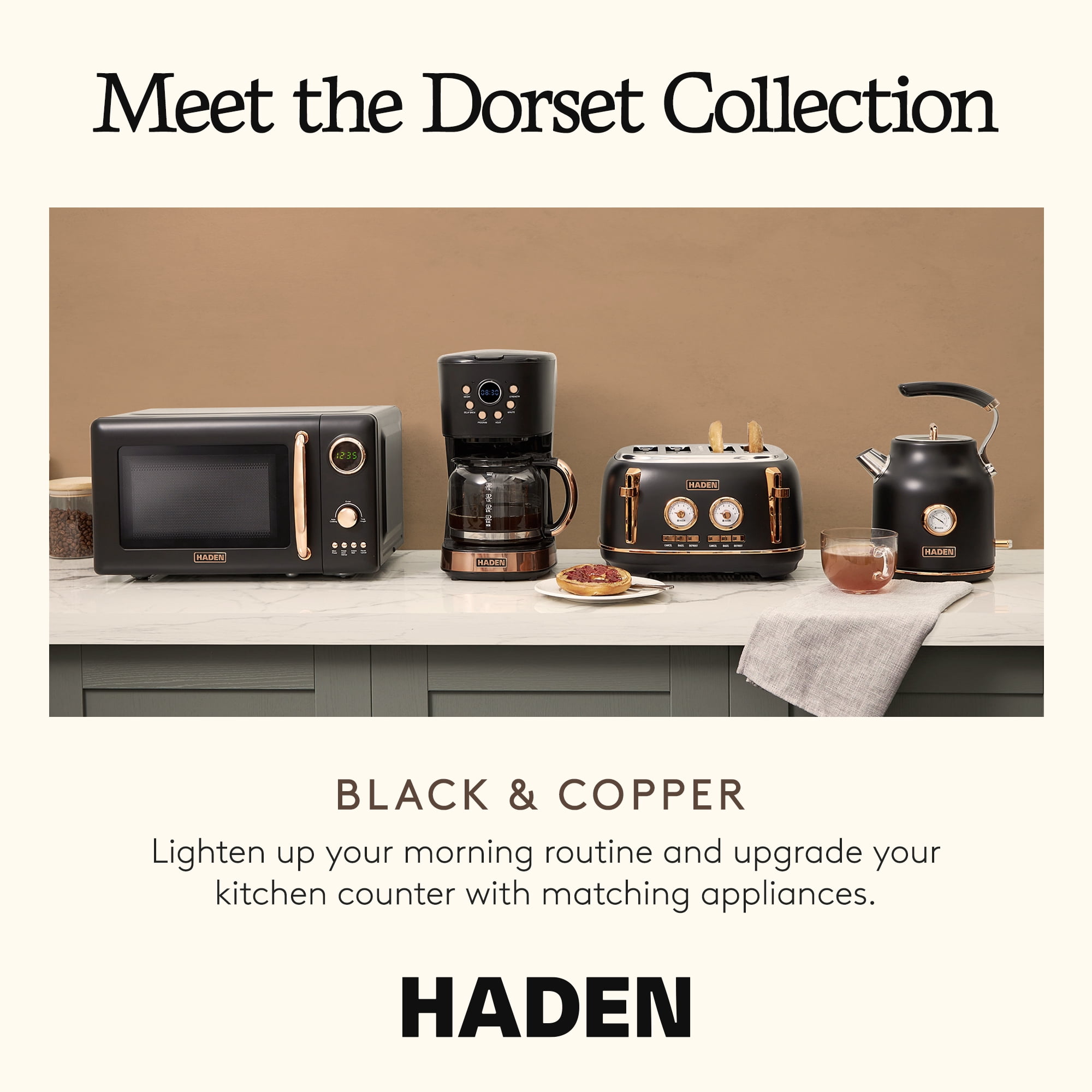 Haden Dorset 1.7 Liter Stainless Steel Electric Kettle, Black / Copper - 75070
