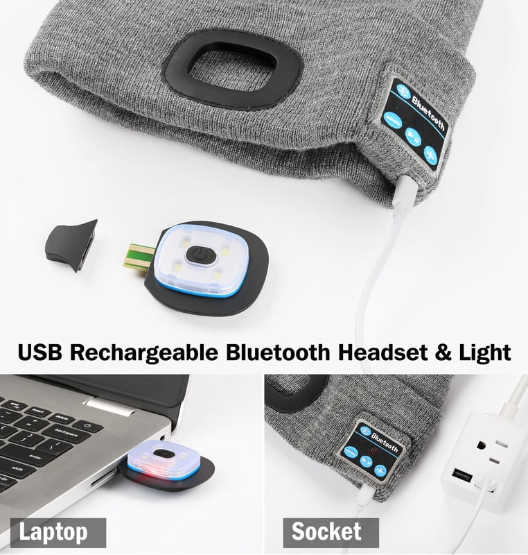 CENSGO Bluetooth Beanie with the Light, Unique Tech Gifts for Men Husband Him Teen, Wireless Headphones for Fishing Jogging Working, Christmas Stocking Camouflage Green