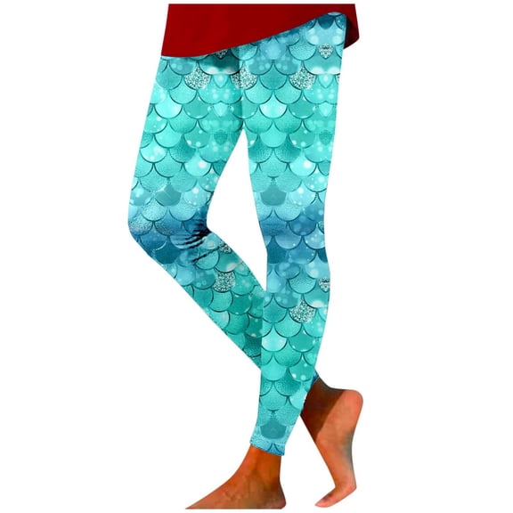 XIAONU Women's Scale Print Leggings Slim Fit Full Length Tights Vibrant Playful Casual Bottoms Sky Blue