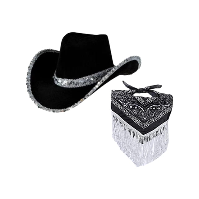 Sombrero de vaquero Yuyangstore Fringe Bandana Mini Cowgirl Hat Casual Jazz Top Hat Sunscreen Hat Negro