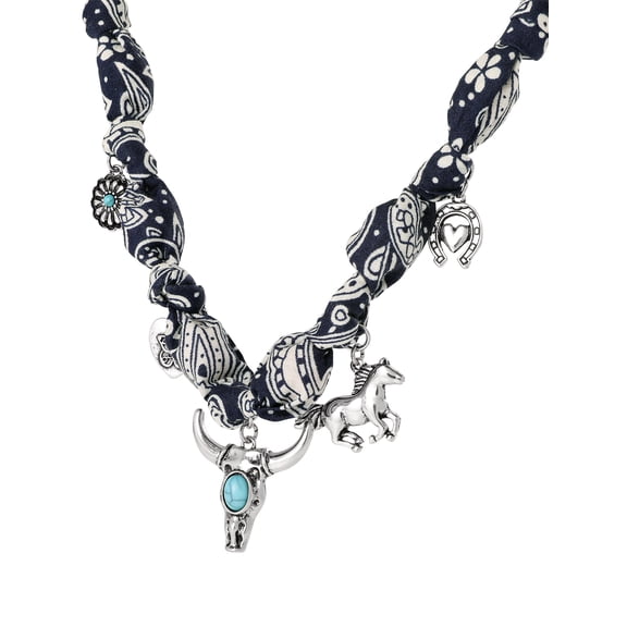 Jessica Simpson Women's Faux Turquoise Bandana Charm Necklace