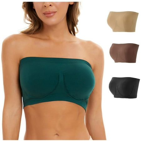 

Knosfe Push Up Strapless Bras for Women 3 Pack Bandeaus Full Coverage Wireless Bras with Support and Lift Black L