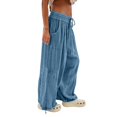 thumbnail image 2 of Womens Casual Loose Fit Wide Leg Cotton Pants Drawstring Stitching Baggy Pants Trousers with Pockets Blue L, 2 of 9