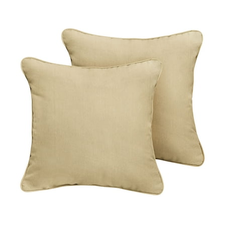 Set of 2 Sand Beige Decorative Square Pillows  18 Enhance your home decor by adding this stunning pillow to your collection. The combination of colors and charming designs make these pillows a perfect addition to your home aesthetics. Built for high-performance  the exteriors are UV and fade resistant so that this lovely design doesn t lose its luster through long-term use. Features: Unique and stylish decorative pillow. Perfect finishing touch to bedroom  sitting room of piece of furniture. High performance Sunbrella fabric is designed to endure weather elements  and features UV protection. Fabric is resistant to mold  staining and fading. The eco-friendly fill is 100% recycled polyester. Recommended for indoor and outdoor use. Dimensions: 6 H x 18 W x 18 D. Material(s): Shell: fabric. Filling: polyester. Note: Set includes 1 of each item shown; total of 2