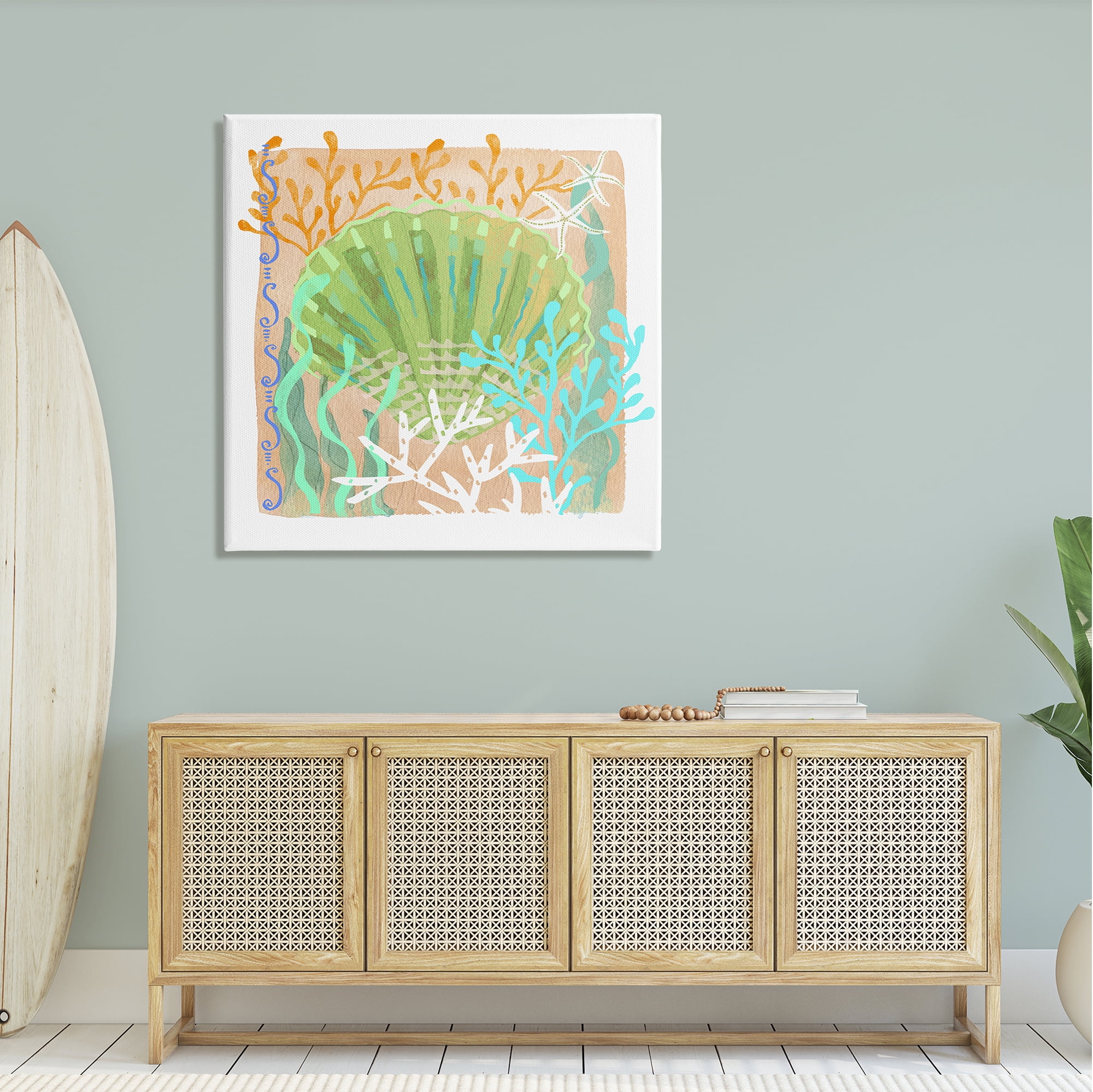 Stupell Industries Vivid Coral Overlay Beach Seashell Watercolor Pattern Graphic Art Gallery Wrapped Canvas Print Wall Art, Design by unknown