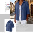 thumbnail image 6 of Sheghy Womens Tops Oversized Urban Solid Cotton Linen Lapel Button Curved Hem 3/4 Sleeve Outer Shirt Blue L, 6 of 7