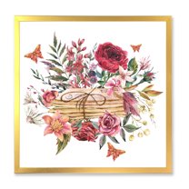 Designart 'Wildflowers With Vintage Old Letters' Farmhouse Framed Art Print