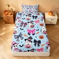 thumbnail image 4 of Homewish Cute Coquette Ghost Twin Sheets, Halloween Bat Pumpkin Candy Bedding, Sky Blue, 3pcs (1 Flat Sheet, 1 Fitted Sheet and 1 Pillowcase), 4 of 6