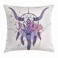 thumbnail image 1 of Feather Throw Pillow Cushion Cover, Bull Skull Illustration with Dreamcatcher and Watercolor Splashes Abstract, Decorative Square Accent Pillow Case, 16 X 16 Inches, Lavender Black Grey, by Ambesonne, 1 of 2