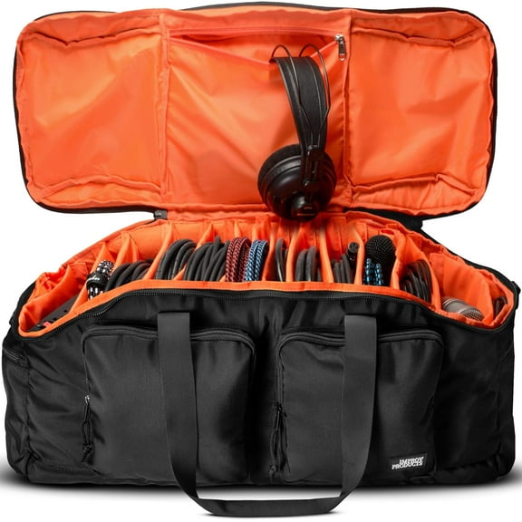 DJ Gig Bag - Cable Organizer for Audio Gear - Carry Accessories, Sound Equipment, Controller and More - Padded Music Case with Dividers to File Cables