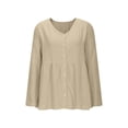 thumbnail image 4 of Women V Neck Long Sleeve Button Down Shirt Loose Casual Top,Beige,L, 4 of 5