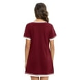 thumbnail image 2 of Women's Short Sleeve V Neck Sleepshirts With Pocket Ladies Home Pajamas Soft Comfy Nightdress,Lightweight Fabric,S-3XL,Wine red, 2 of 6