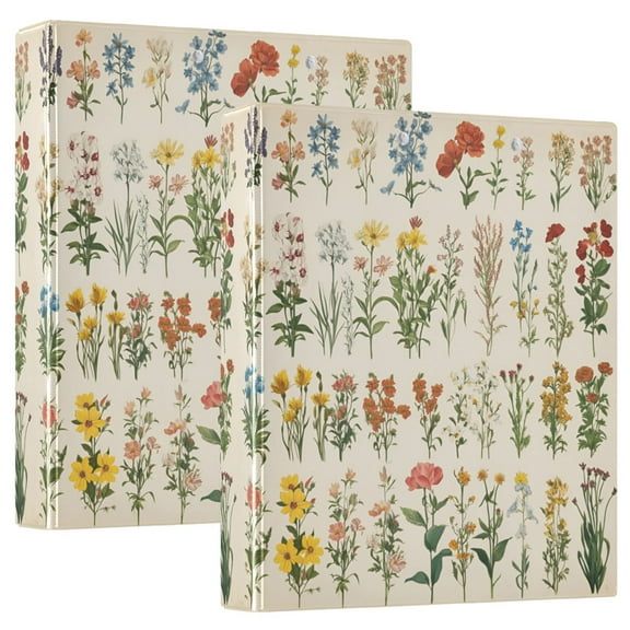 FORMRS 3 Ring Binder 1.5 inch with Pockets Set of 2 Clip Board 200 Sheets Capacity, Beige Wildflowers