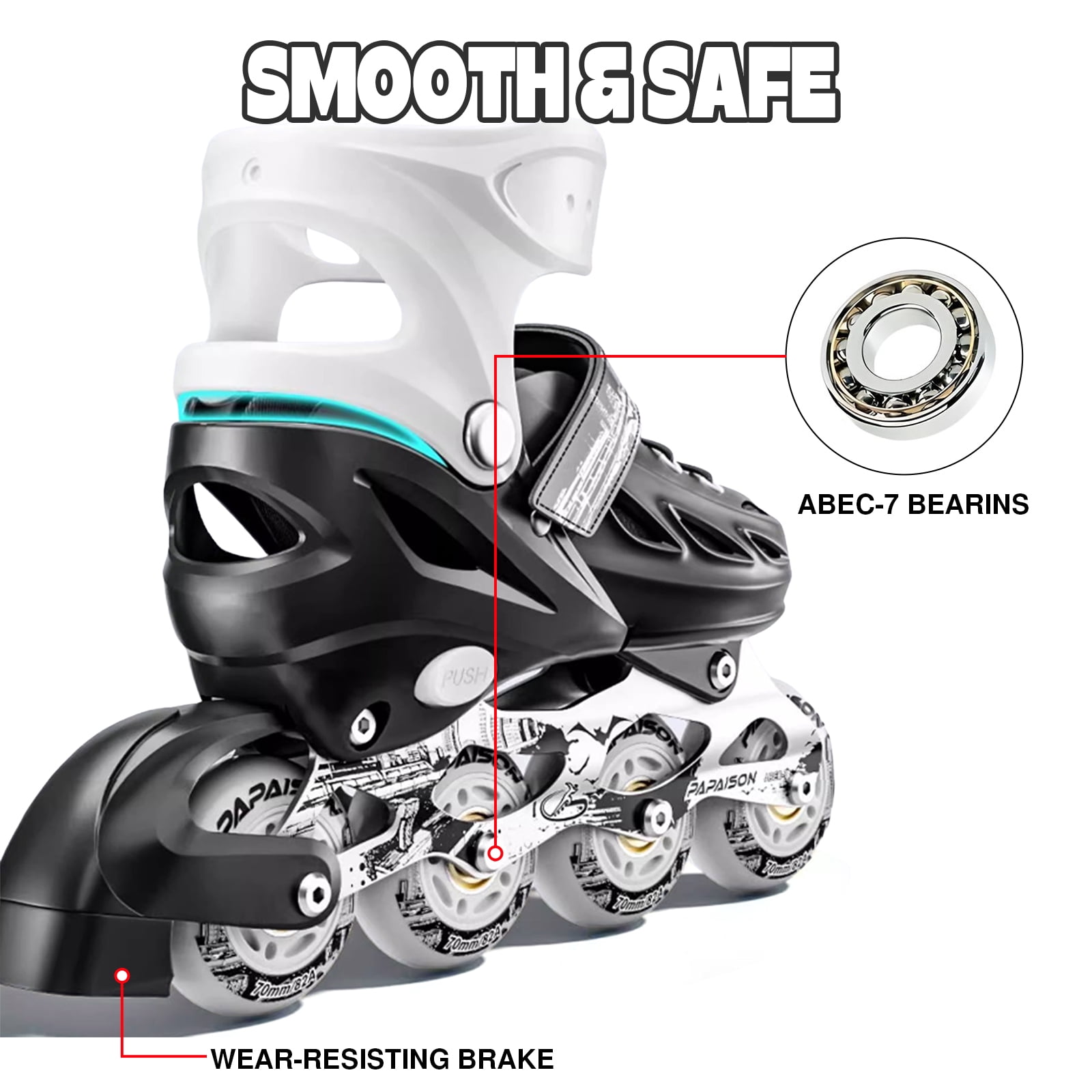 GIATUEE Inline Skates for Men Women, Light up Wheels Adjustable Size Roller Skates(XLarge)
