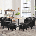 thumbnail image 3 of Renwick Barrel Accent Chair with Ottoman, Black Faux Leather, 3 of 8