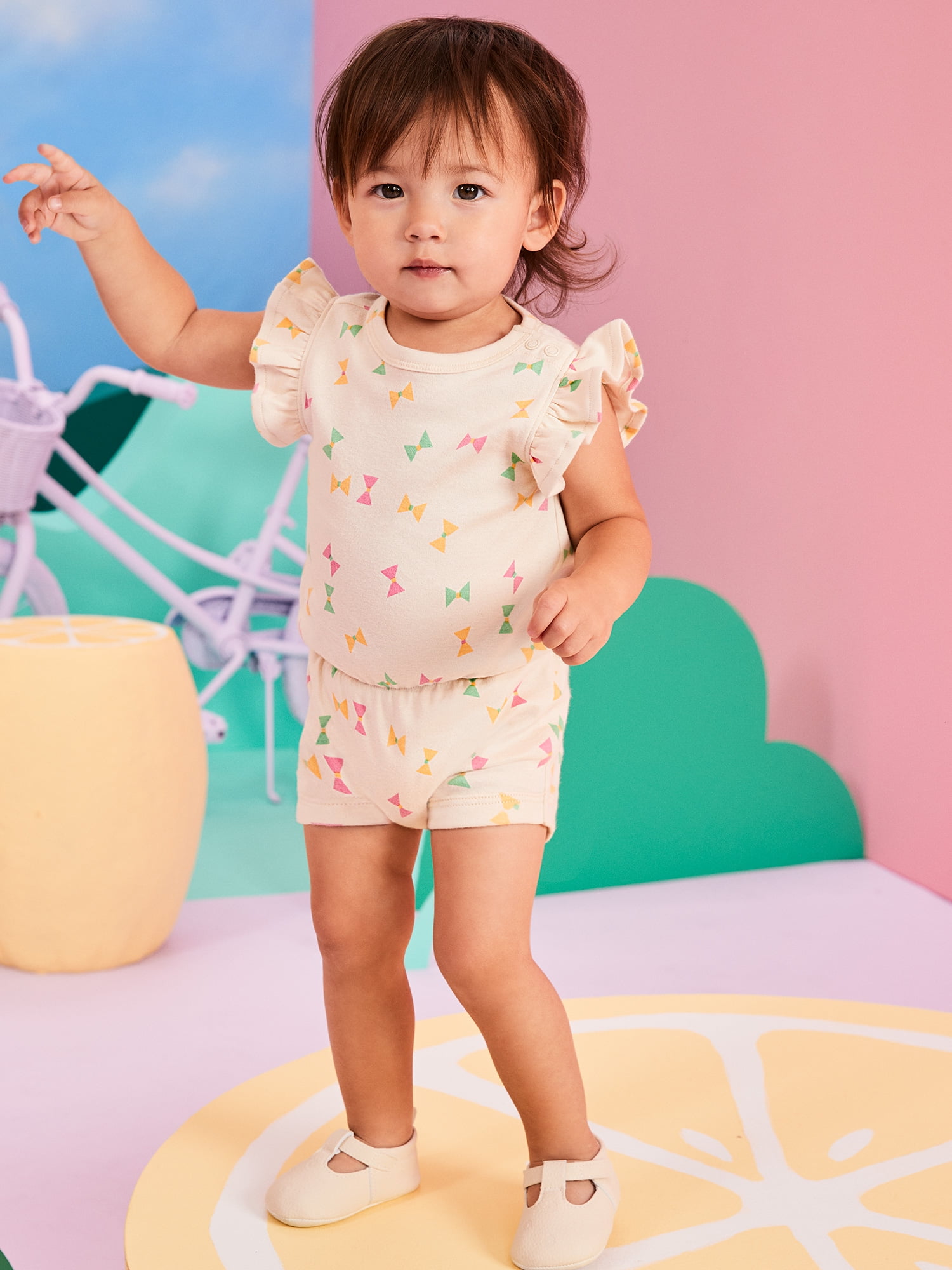 Garanimals Baby Girl Rompers 100% Cotton Flutter Sleeve 2-Pack Sizes 0-24M