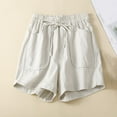 thumbnail image 2 of Annhoo Womens Linen Shorts Elastic High Waisted Casual Wide Leg Drawstring Summer Beach Shorts with Pockets, 2 of 5