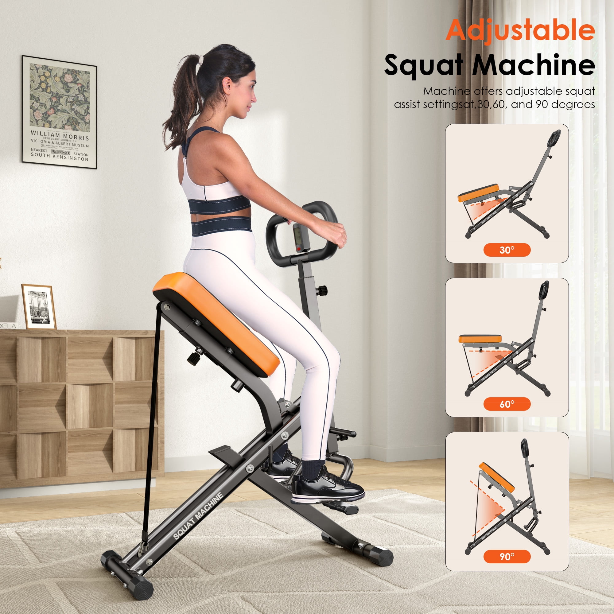 SogesPower Squat Machine Rowing Machines for Home, Foldable Fitness Rowing Machine Row, Ride Squat Machine with Adjustable 2 Resistance Bands for Workout Exercise, 330 lbs Weight Capacity, Black