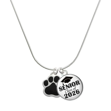 Delight Jewelry Silver-tone Large Black Paw – Silvertone Senior Class of 2026 Dome Necklace 18