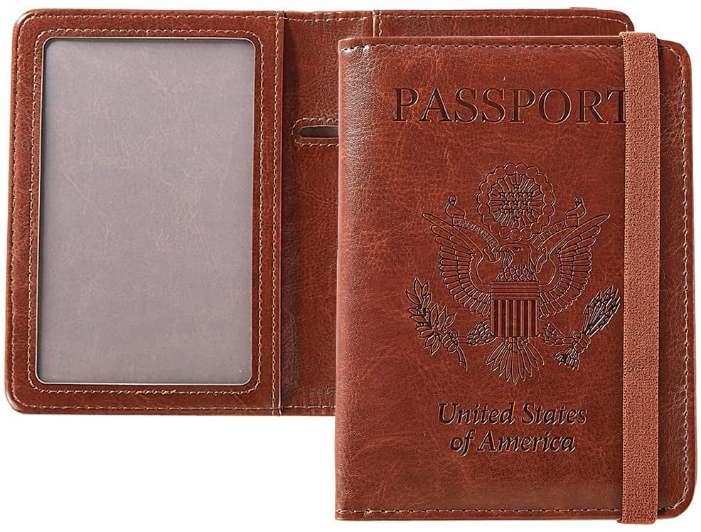 Red USA Leather Passport Cover Travel Leather Card Holder Wallet 
