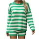 thumbnail image 1 of Conjunto de Ropa de Salón de las Mujeres de Punto a Rayas de Manga Larga Cuello Redondo Top + Pantalones, Tela Elástica Suave para el Hogar Y el Uso Diario, 1 of 6