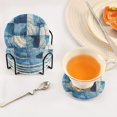 thumbnail image 3 of Yayeee 6 PCS Drink Coasters with Holder Set Woven Absorbent Round Tabletop Hot Pad, Blue Pattern, 3 of 7