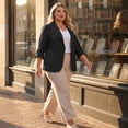 thumbnail image 3 of Agnes Orinda Women's Plus Size Blazers Lapel Button Up Linen Office Business Suit Jackets with Pocket 1X Black, 3 of 8