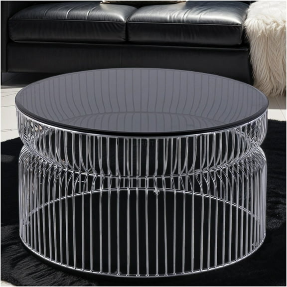 JERFIT 30-inch Round Chrome Coffee Table with Tempered Glass Top, Modern Metal Nesting Base End Table for Small Living Room