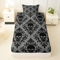 thumbnail image 3 of Homewish Bohemian Skull Skeleton Twin Sheets,Hipple Damask Bedding,Gray Black,Halloween Bed Set,3 Pieces,1 Fitted Sheet and 1 Pillowcase, 3 of 6