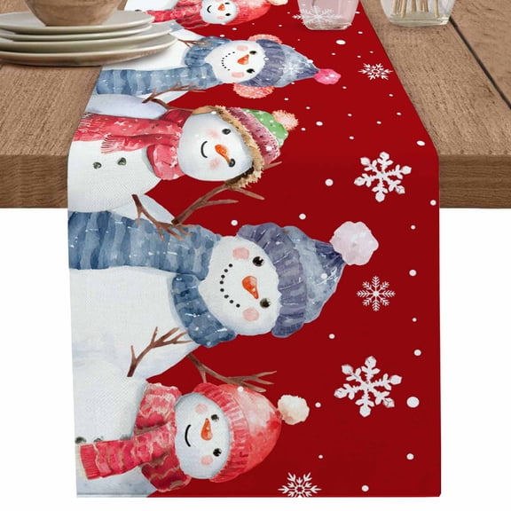 nqOlkjepod Red Christmas Table Runner 36 Inches Long Farmhouse Dress Scarves, Xmas Snowman Snowflake Winter Holiday Dining Tablerunner for Coffee Table/Kitchen Island/Party Décor, Small 13" x 36"